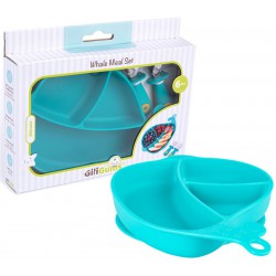 GiliGums Silikonowy Talerzyk Wieloryb ze sztućcami
