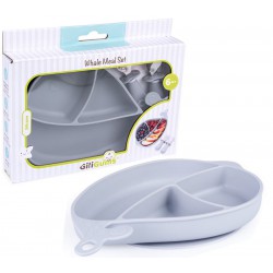GiliGums Silikonowy Talerzyk Wieloryb ze sztućcami