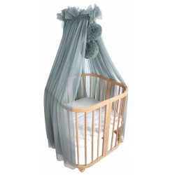 Koell Baldachim z pomponami do łóżeczka tiul