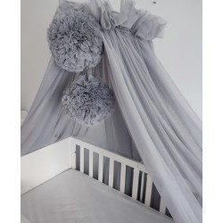Koell Baldachim z pomponami do łóżeczka tiul