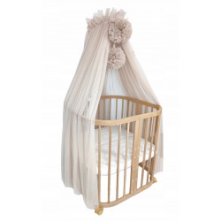 Koell Baldachim z pomponami do łóżeczka tiul