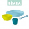 Beaba Komplet naczyń z silikonu z przyssawką BLUE